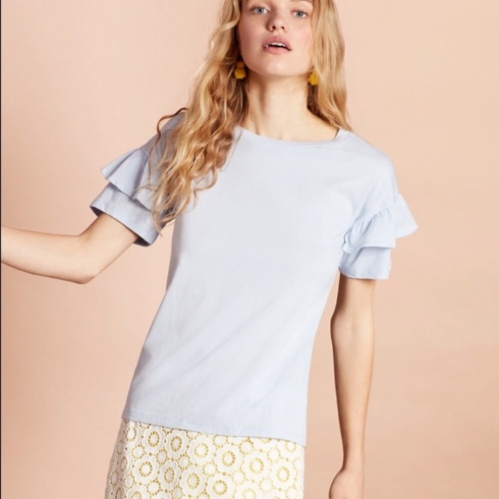 BROOKS BROTHERS | Red Fleece | Light Blue Ruffle Sleeve Tee